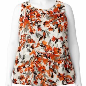 Kasper Floral Sleeveless Blouse Size 3X | Red Orange Career Top